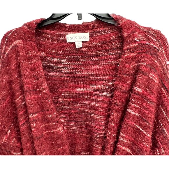 Knox Rose Cardigan Sweater Womens XL Burgundy Red Fuzzy Eyelash Tie Front Cozy - Picture 3 of 15